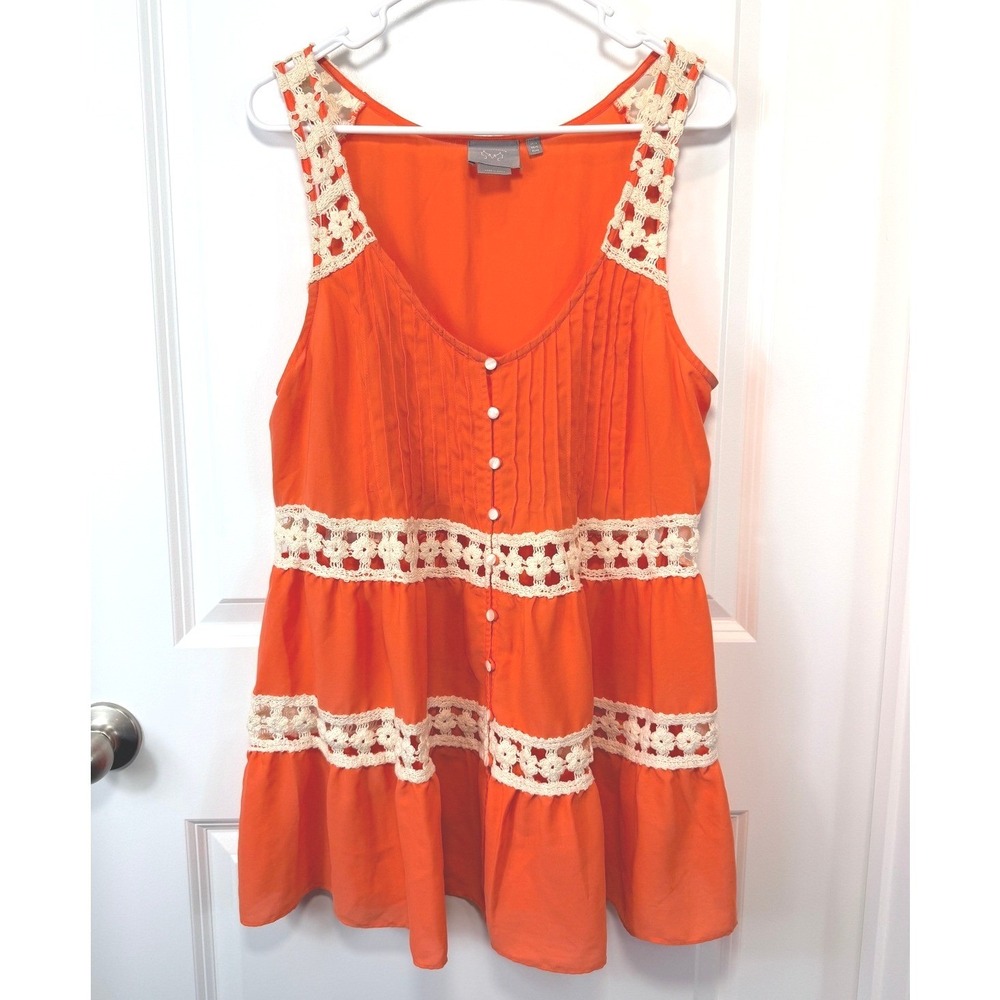 Vanessa Virginia Anthropologie Womens Orange Crochet Lace Boho Tiered Tank Top